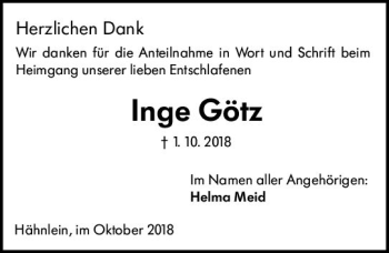 Traueranzeige von Inge Götz von vrm-trauer