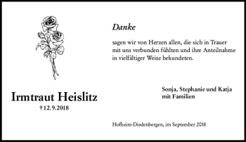Traueranzeige von Irmtraut Heislitz von vrm-trauer