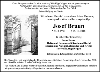 Traueranzeige von Josef Braun von vrm-trauer