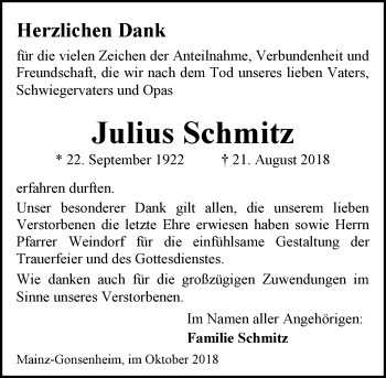 Traueranzeige von Julius Schmitz von vrm-trauer