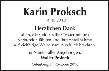 Traueranzeige von Karin Proksch von  Kreisanzeiger