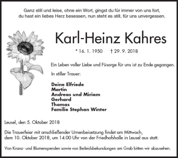 Traueranzeige von Karl-Heinz Kahres von VRM Trauer