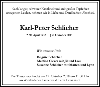 Traueranzeige von Karl-Peter Schlicher von vrm-trauer