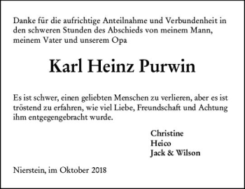 Traueranzeige von Karl Heinz Purwin von vrm-trauer