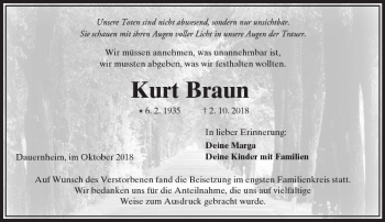 Traueranzeige von Kurt Braun von  Kreisanzeiger