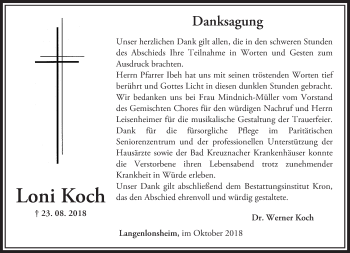 Traueranzeige von Loni Koch von vrm-trauer