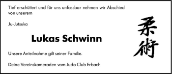 Traueranzeige von Lukas Schwinn von vrm-trauer