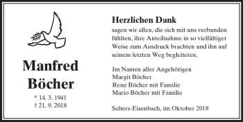 Traueranzeige von Manfred Böcher von  Camberger Anzeiger