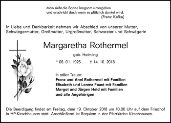 Traueranzeige von Margaretha Rothermel von vrm-trauer