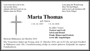 Traueranzeige von Marta Thomas von  Kreisanzeiger