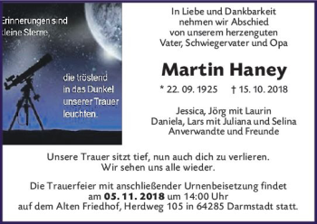 Traueranzeige von Martin Haney von vrm-trauer