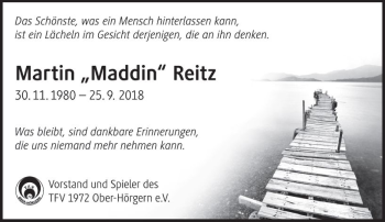 Traueranzeige von Martin Maddin Reitz von  Gießener Anzeiger