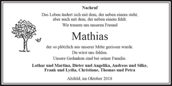 Traueranzeige von Mathias  von VRM Trauer