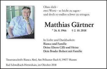 Traueranzeige von Matthias Gärtner von vrm-trauer