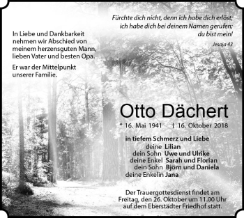 Traueranzeige von Otto Dächert von vrm-trauer