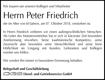 Traueranzeige von Peter Friedrich von vrm-trauer