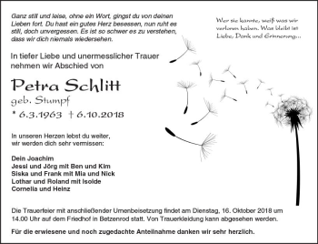 Traueranzeige von Petra Schlitt von  Kreisanzeiger