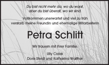 Traueranzeige von Petra Schlitt von  Kreisanzeiger