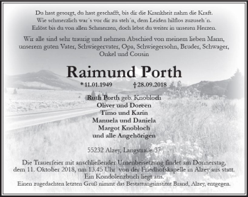 Traueranzeige von Raimund Porth von vrm-trauer