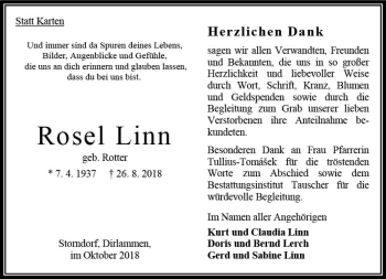 Traueranzeige von Rose Linn von VRM Trauer