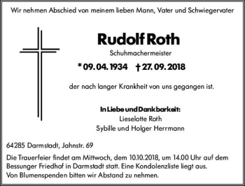 Traueranzeige von Rudolf Roth von vrm-trauer