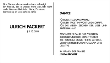 Traueranzeige von Ulrich Fackert von vrm-trauer