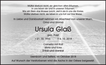Traueranzeige von Ursula Glaß von  Kreisanzeiger