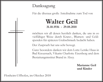 Traueranzeige von Walter Geil von vrm-trauer