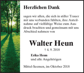 Traueranzeige von Walter Heun von  Kreisanzeiger