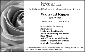 Traueranzeige von Waltraud Ripper von vrm-trauer