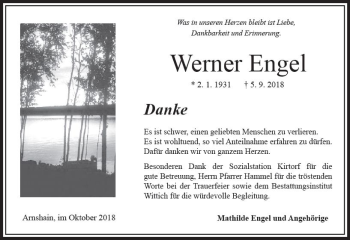 Traueranzeige von Werner Engel von VRM Trauer