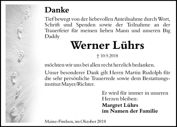 Traueranzeige von Werner Lührs von vrm-trauer