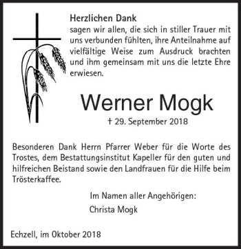 Traueranzeige von Werner Mogk von  Kreisanzeiger