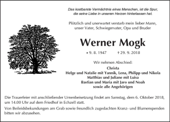 Traueranzeige von Werner Mogk von  Kreisanzeiger