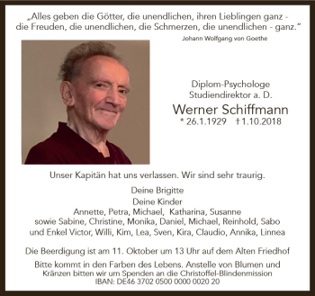 Traueranzeige von Werner Schiffmann von vrm-trauer