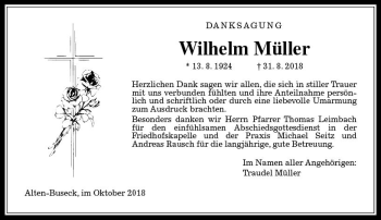 Traueranzeige von Wilhelm Müller von  Gießener Anzeiger