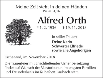 Traueranzeige von Alfred Orth von  Kreisanzeiger