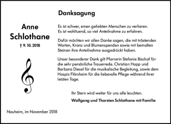 Traueranzeige von Anne Schlothane von vrm-trauer