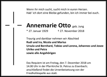 Traueranzeige von Annemarie Otto von  Camberger Anzeiger