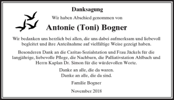 Traueranzeige von Antonie Bogner von  Camberger Anzeiger