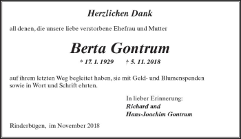 Traueranzeige von Berta Gontrum von  Kreisanzeiger