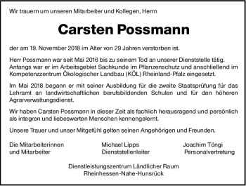 Traueranzeige von Carsten Possmann von vrm-trauer