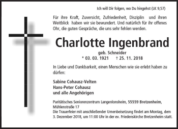 Traueranzeige von Charlotte Ingenbrand von vrm-trauer