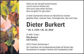 Traueranzeige von Dieter Burkert von vrm-trauer
