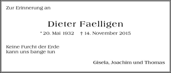 Traueranzeige von Dieter Faelligen von vrm-trauer