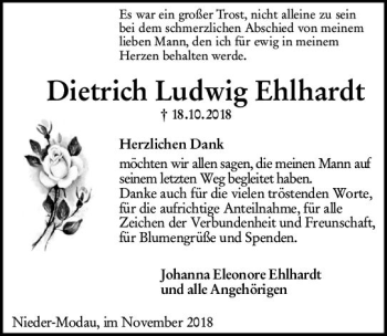 Traueranzeige von Dietrich Ludwig Ehlhardt von vrm-trauer