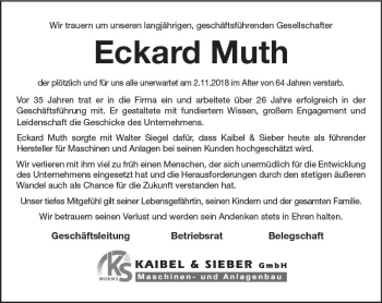 Traueranzeige von Eckard Muth von vrm-trauer