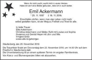 Traueranzeige von Emil Ackermann von  Gießener Anzeiger