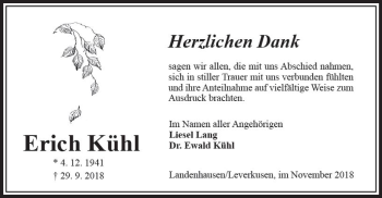 Traueranzeige von Erich Kühl von VRM Trauer