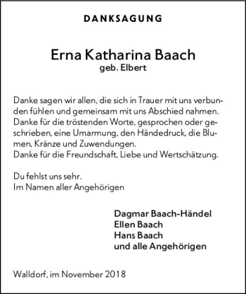 Traueranzeige von Erna Katharina Baach von vrm-trauer
